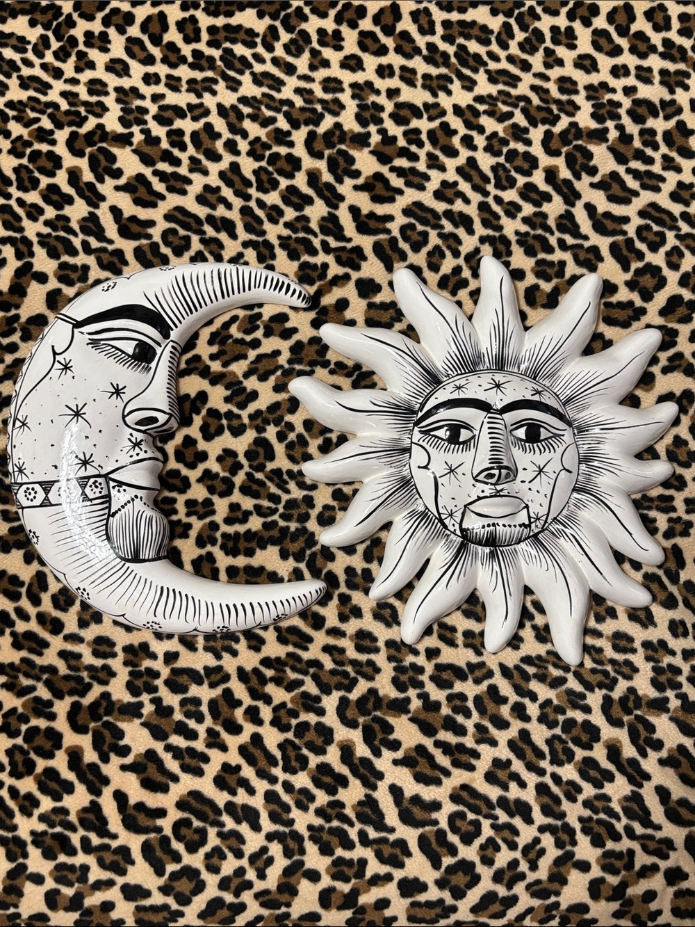Mexican MOON & SUN 🖤🤍Ceramic Wall Decor Set Art Handmade Luna Sol Celestial